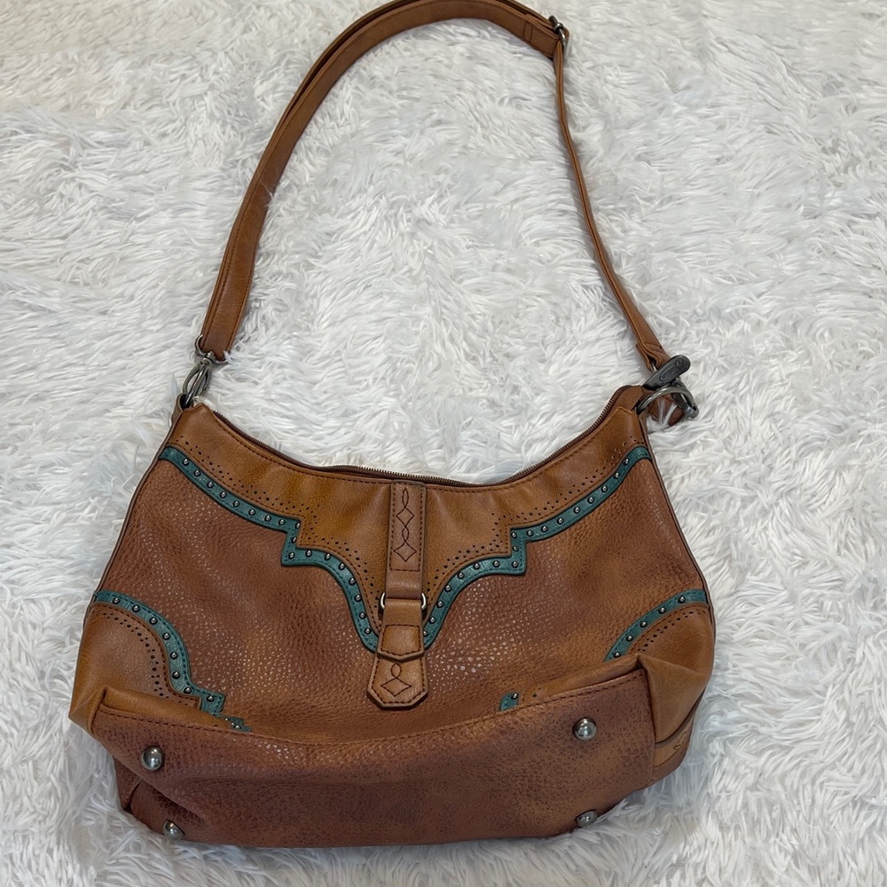 JUSTIN WEST CONCEALED CARRY Brown and Teal Women's Shoulder Bag FAUX LEATHER